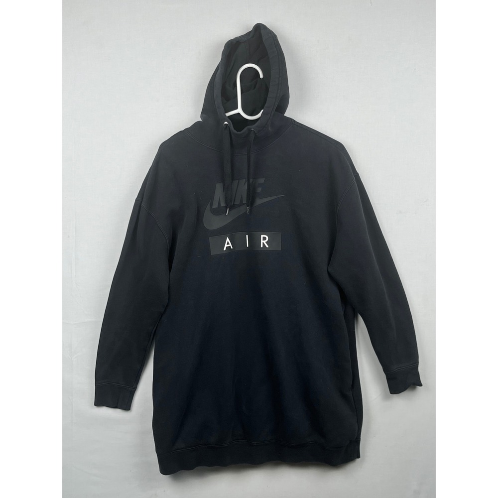 Nike Air Hoodie Womens Small Black Longline Graphic Fleece Pullover Sweatshirt